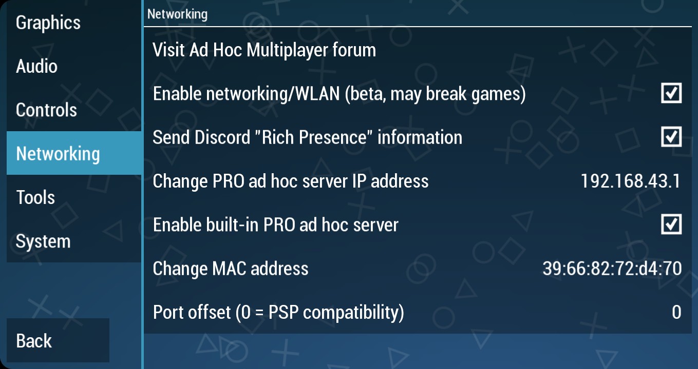 PPSSPP multi player settings