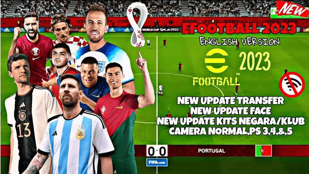 eFootball PES 2023 PPSSPP Update Kits World Cup 2022 & UCL Real Faces Full  Transfers 2023 Camera PS5 